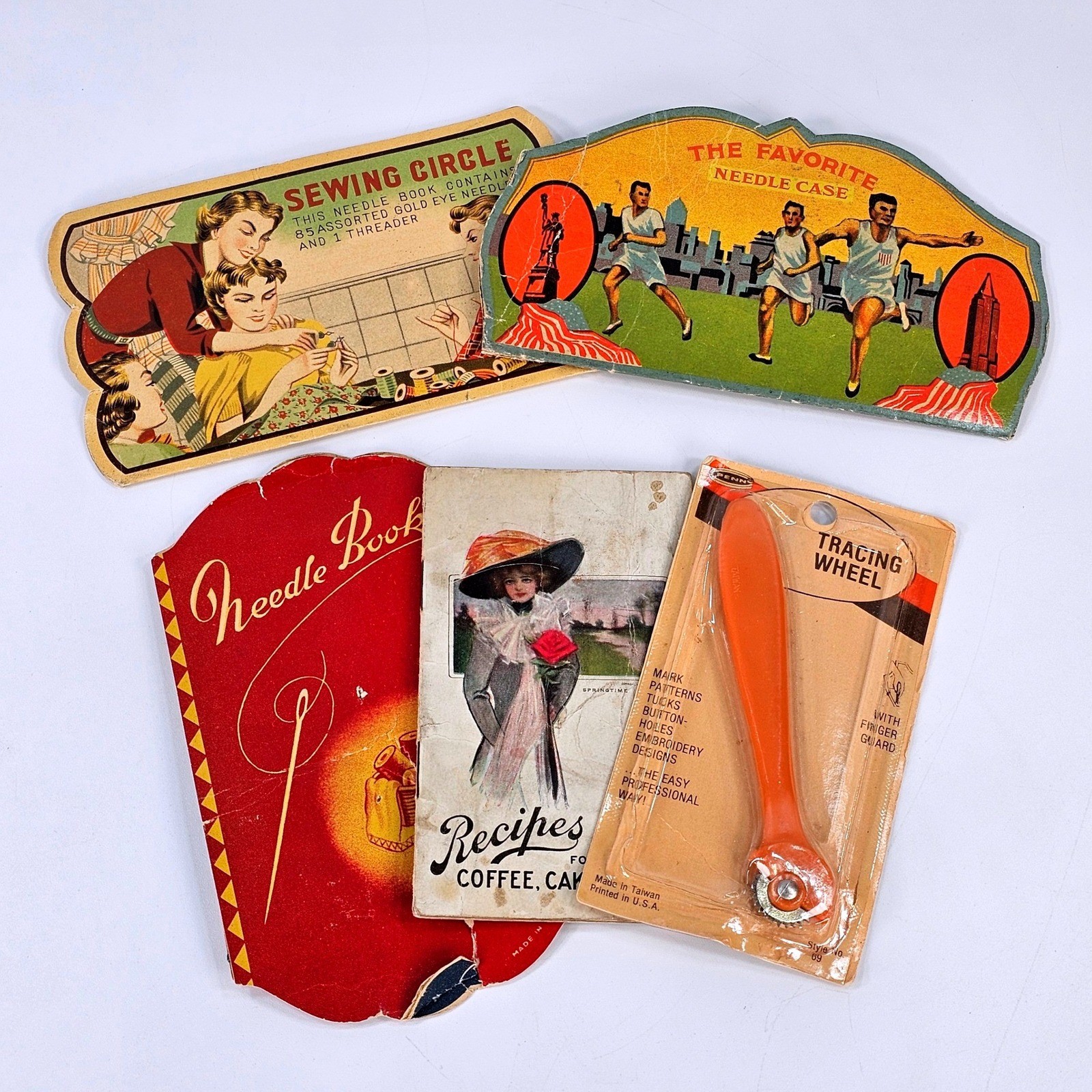 Vintage Needle Book Lot Sewing Circle Favorite Kar-A-Van Tracing Wheel Ephemera