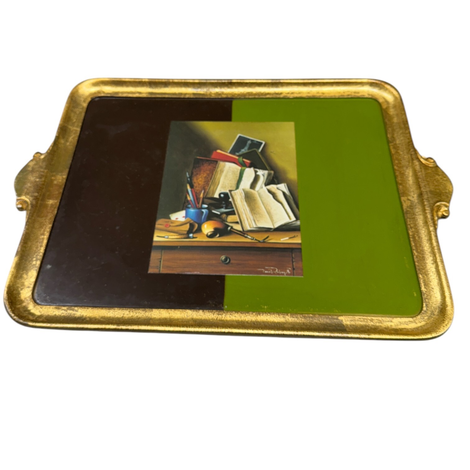 Vintage Vietri Wood Florentine Tray Excellent Condition Books Desk Gold Trim