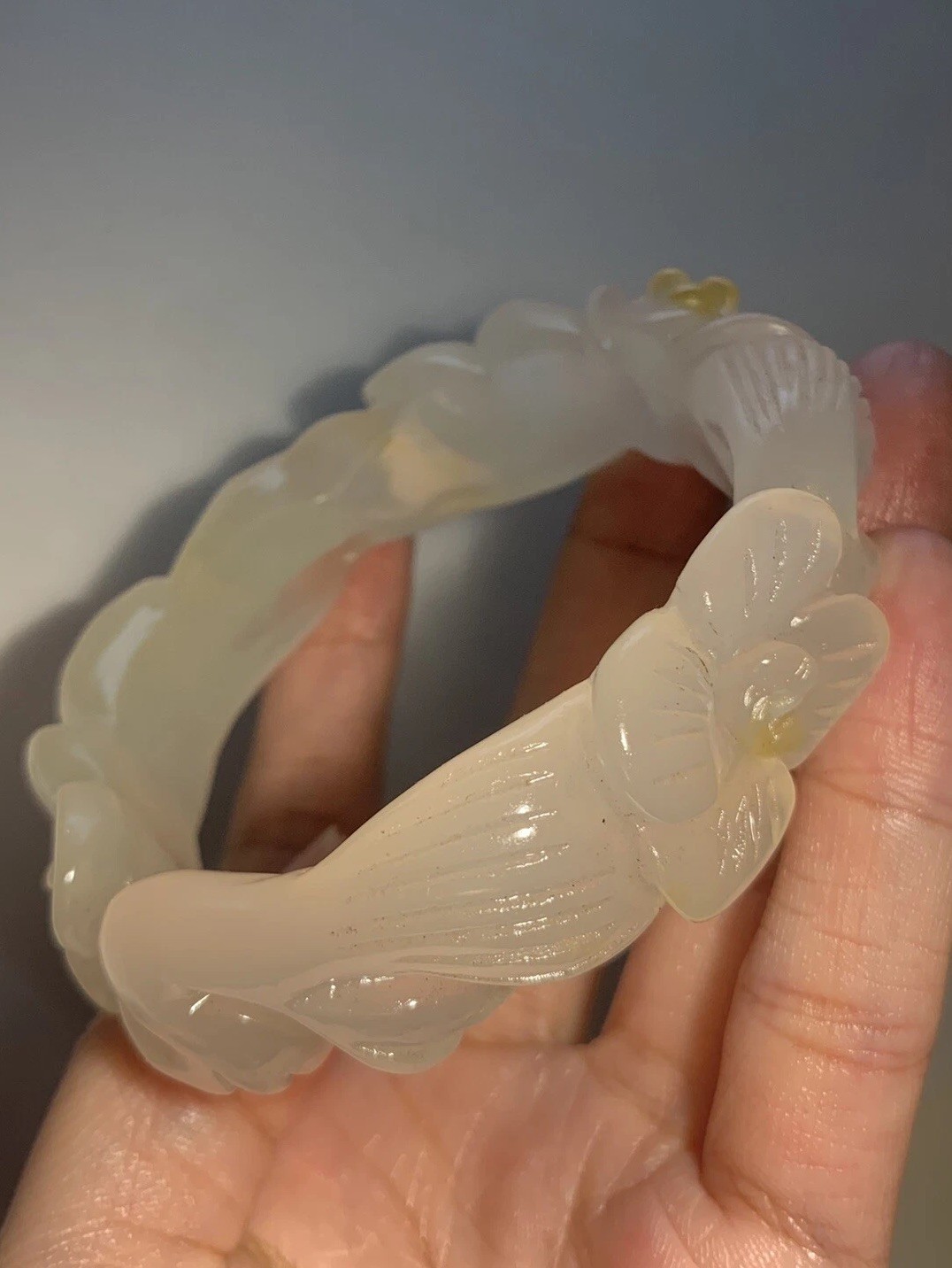 60mm /Natural Gold Silk Jade handcarved Bangle Sculpture/Fine Hand Carving