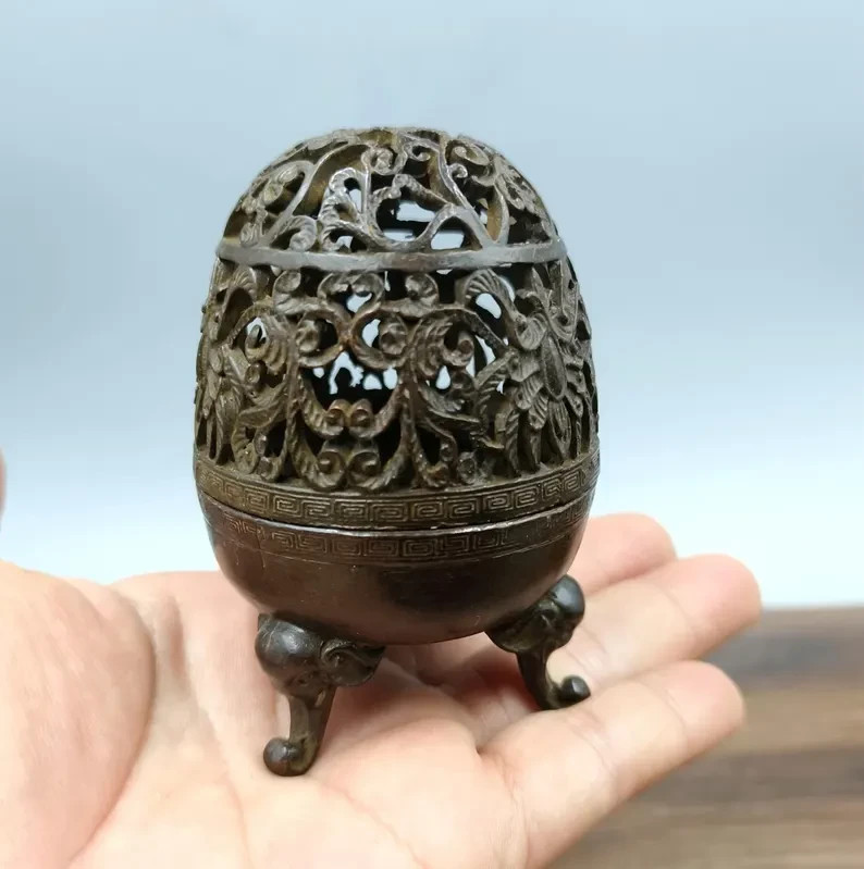 Pure Copper Elephant Foot Incense Burner – Vintage Openwork Home Decor Sculpture