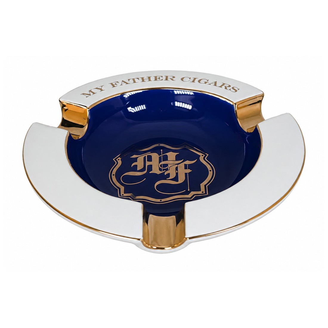 My Father Cigars Round Ceramic Three Cigar Classy Ashtray - Blue White
