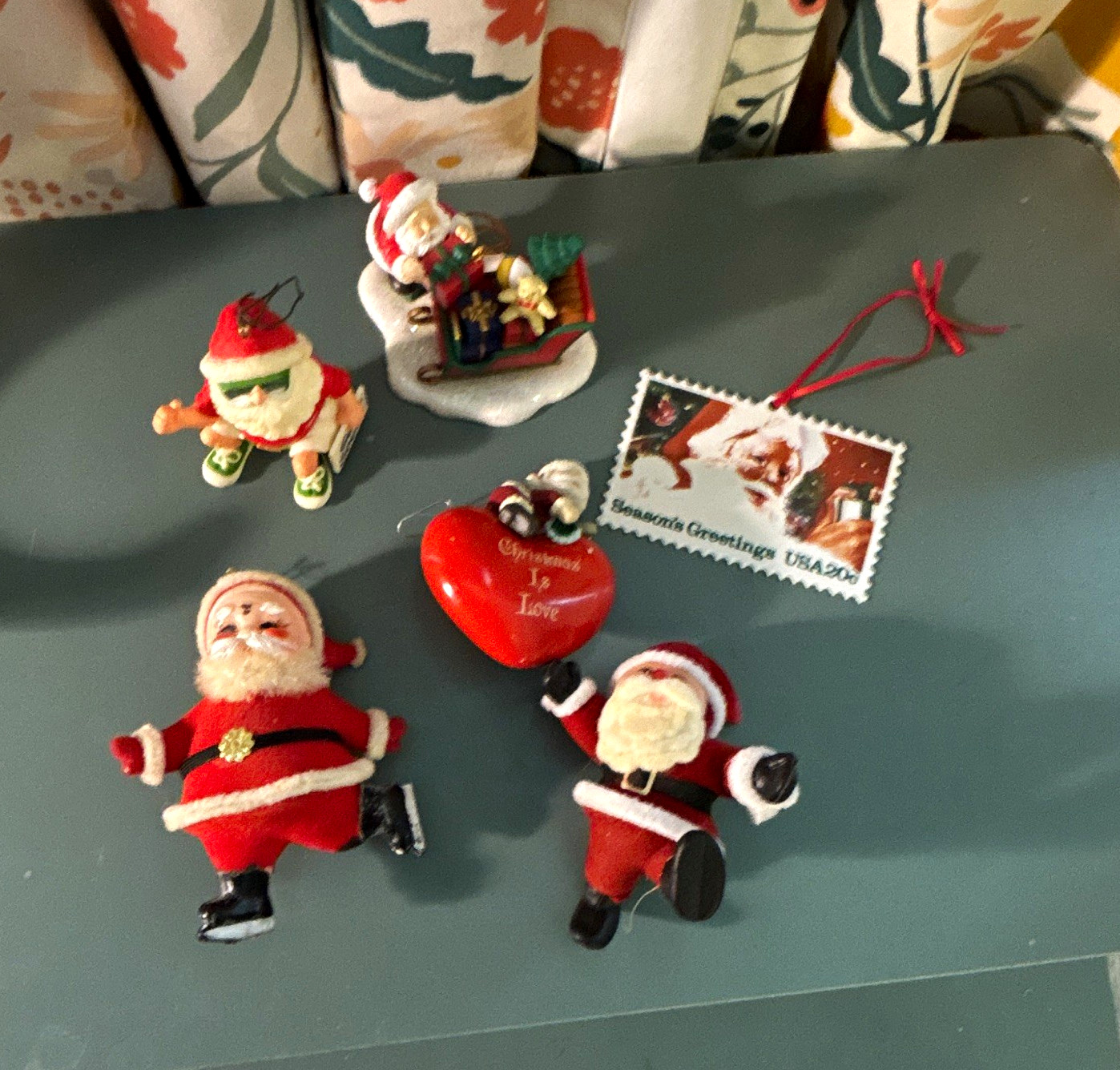 Lot of miscellaneous Santa ornaments- some vintage