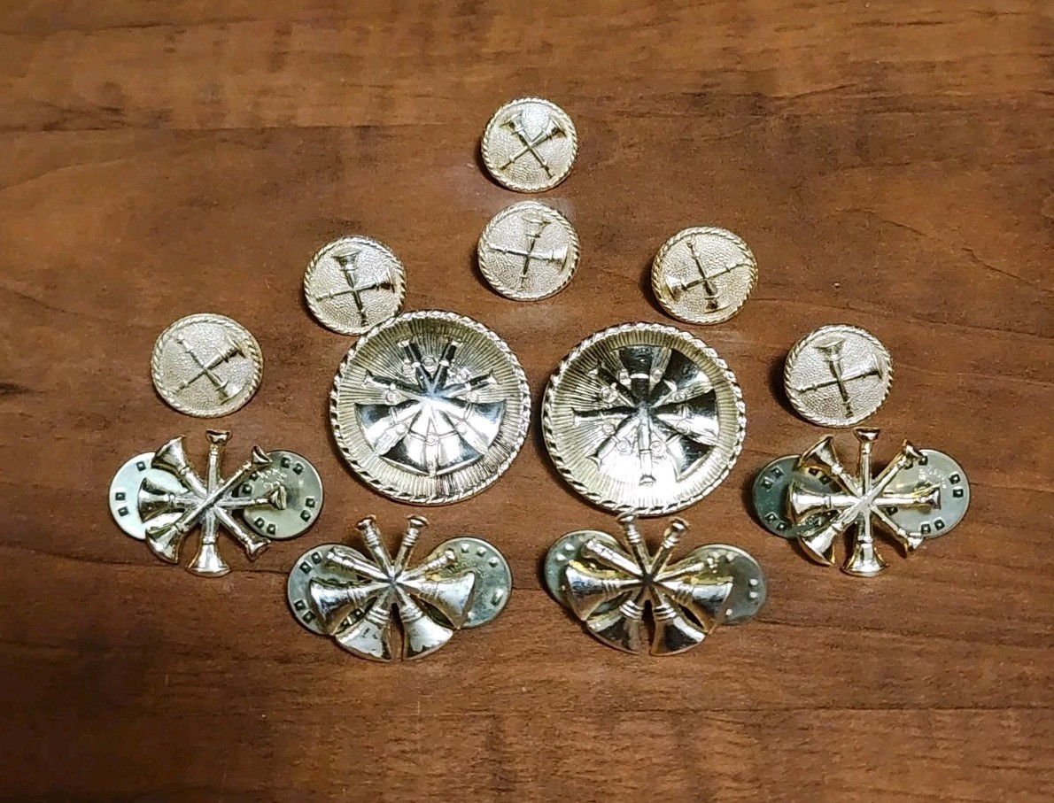 Vintage Fire Chief Rank Insignia Lot 12 Gold Bugles Crossed Axes Collar Pins