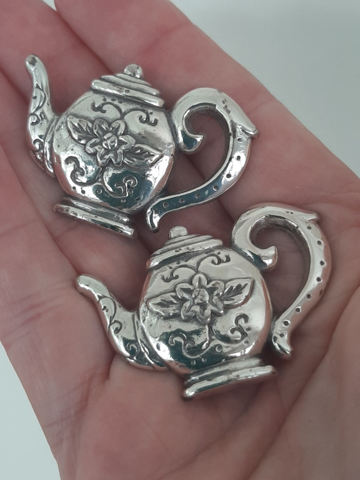 Vintage Brighton Silver Tone Teapot Magnets  (2) Ornate Floral HEART Collectible