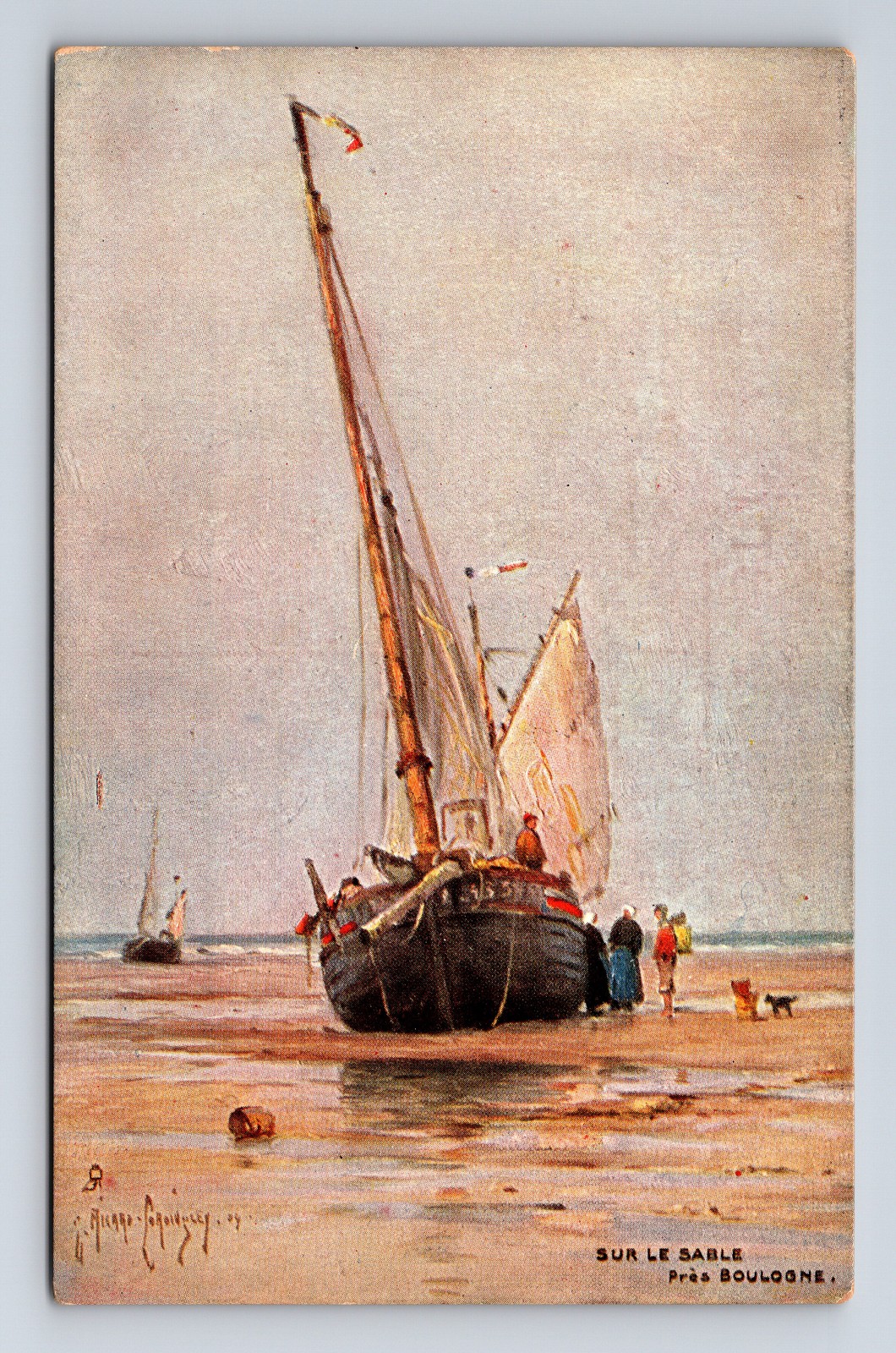 Sur le Lable Pres Boulogne-sur-Mer On the Sand Shipwreck France Postcard
