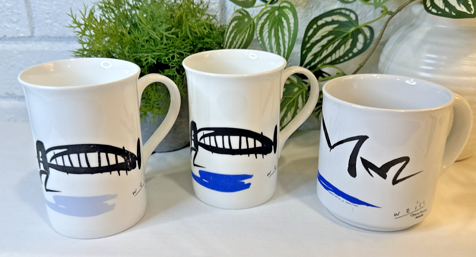 Vtg 1997-1999 Weiss Art Australia Opera House Mugs Peter Weiss Lot of 3 Abstract