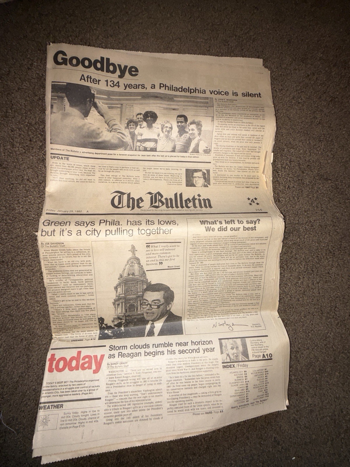 Philadelphia Bulletin Final Issue Jan 29 1982 Complete Newspaper “Goodbye”