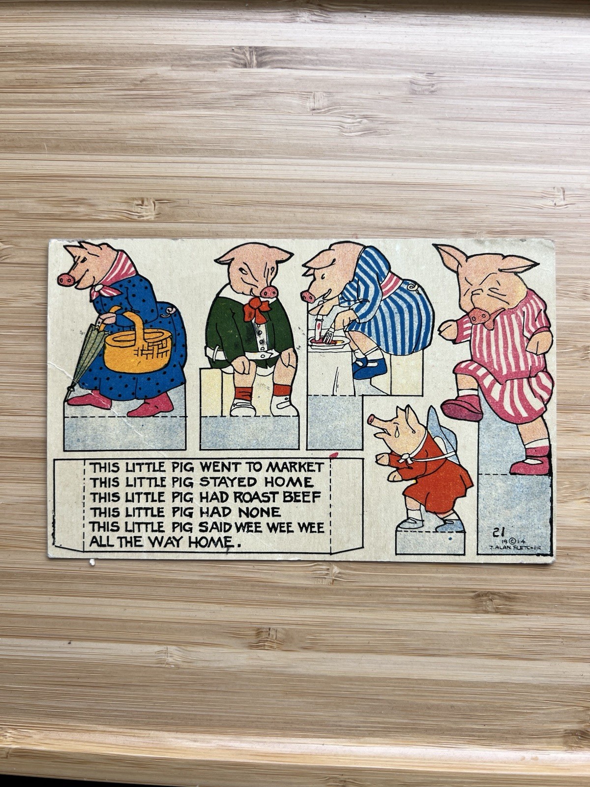 1914 J. Alan Fletcher Postcard #21 Cut Out “This Little Pig Went To Market” ￼