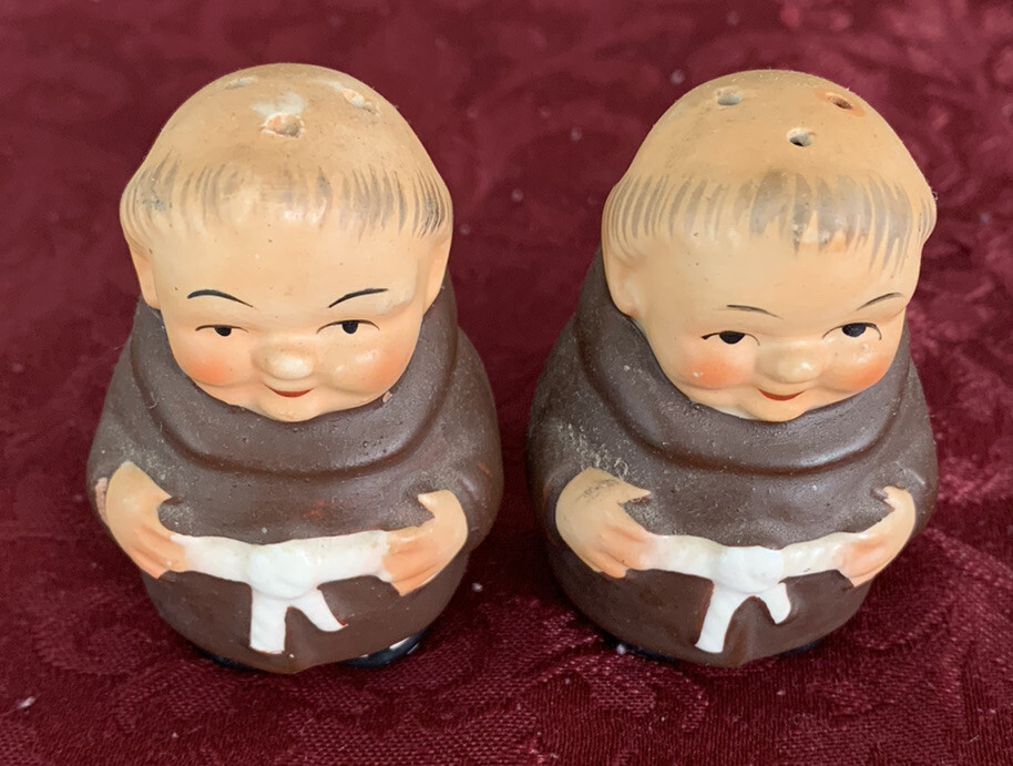 VINTAGE Goebel Friar Tuck Rosy Cheeks Set of 2 Salt & Pepper Shakers, W. Germany
