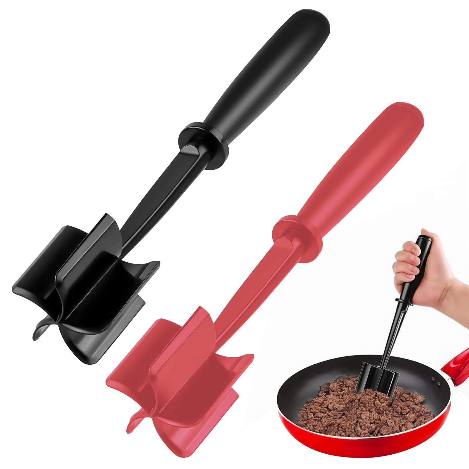 2Pcs Ground Beef Chopper Meat Masher Heat Resistant Silicone Kitchen Tool Black