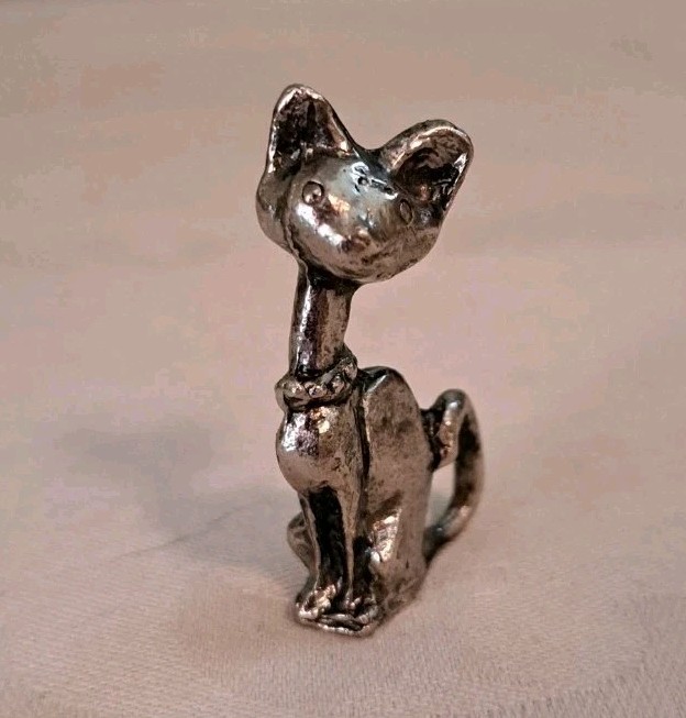 Miniature Pewter Cat Kitty Figurine 1.5 Inch