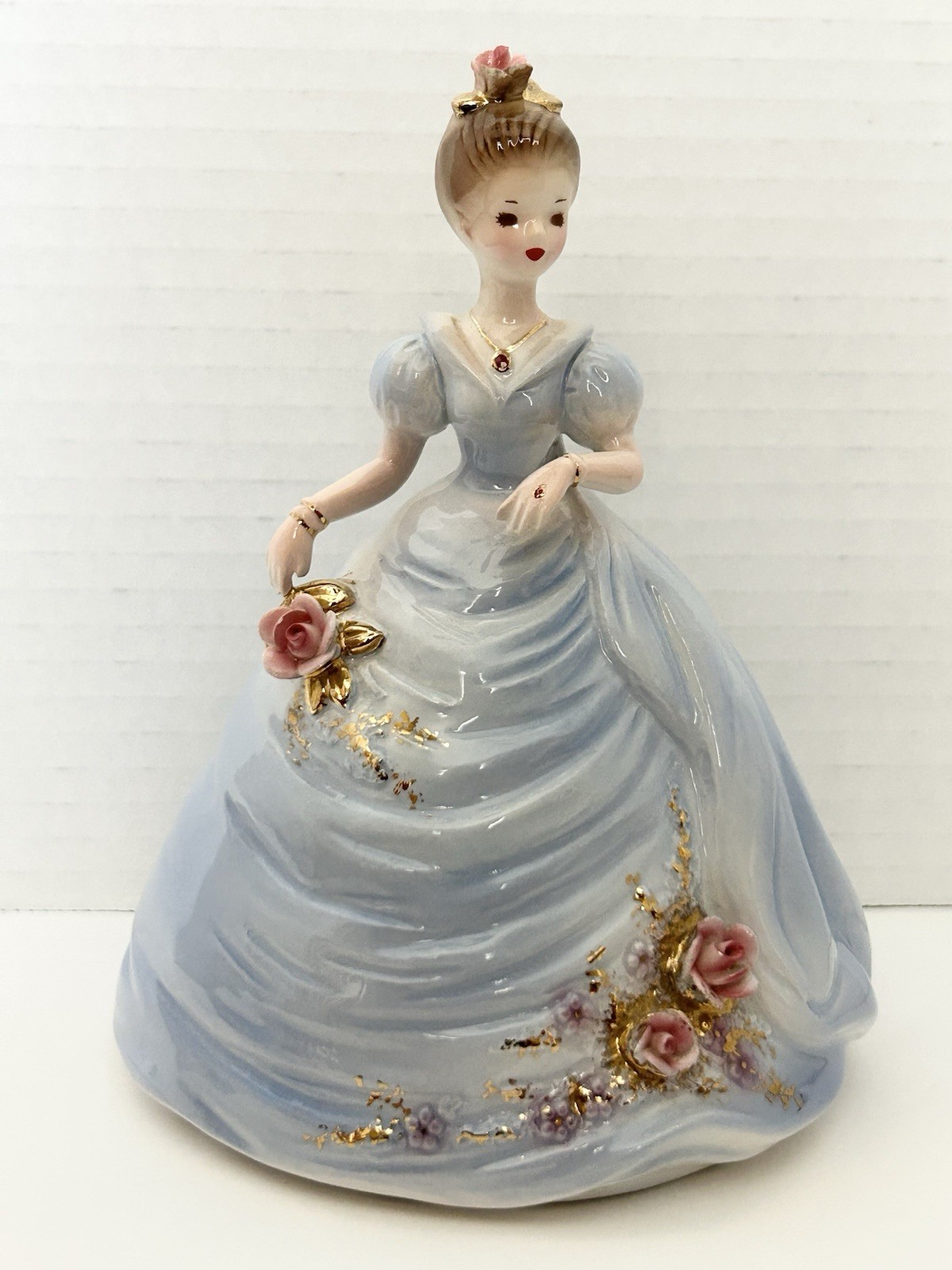 Vintage Josef Originals Blue Dress from The Prom Series Holding Pink Rose
