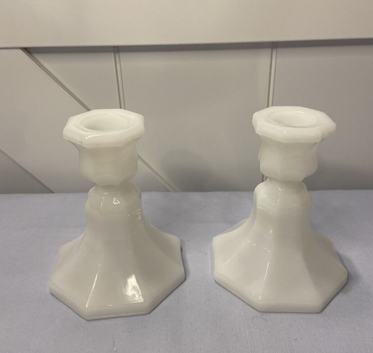 Vintage Milk Glass Candle Sticks 4.5 inches Tall Set of 2 Candle Holders