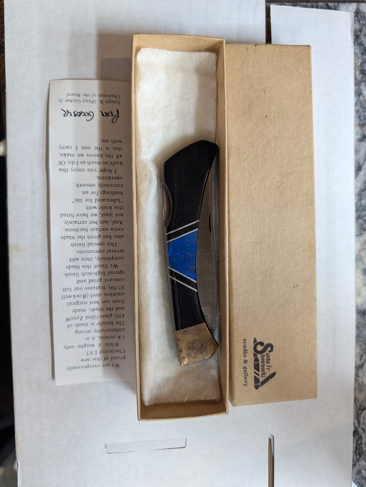 NEW UNUSED CUSTOM Santa Fe Stoneworks Knife Custom Inlay Lapis Lazuli BOX/PAPERS