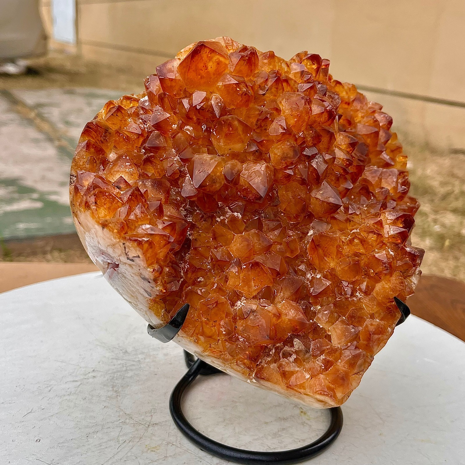 7.8LB  TOP Natural citrine geode quartz crystal cluster loving heart+stand