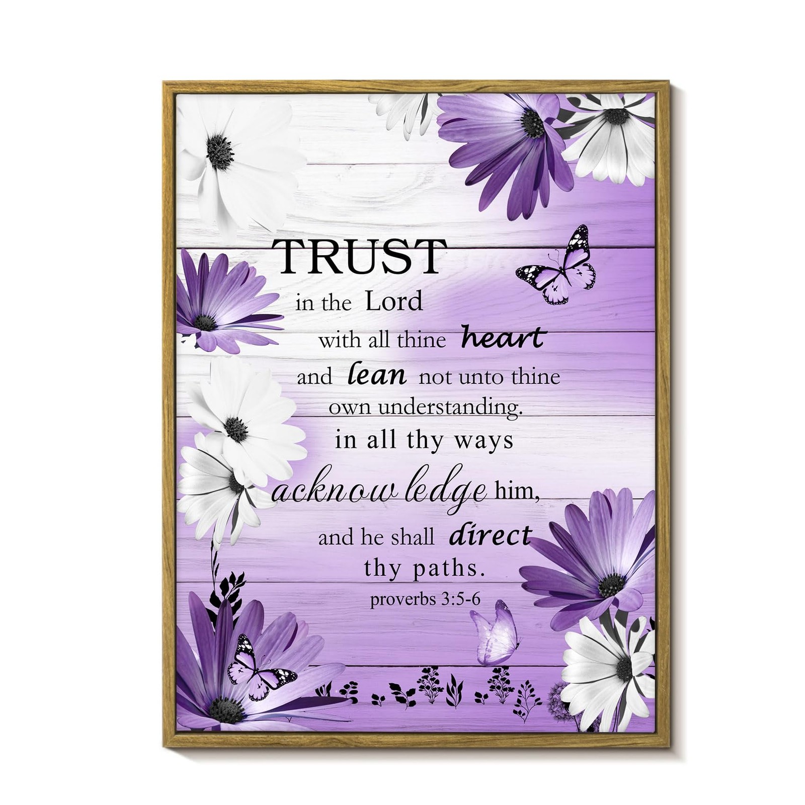 LB Purple Floral Wall Art Bathroom Bible Verse On Vintage Grey Wood Framed