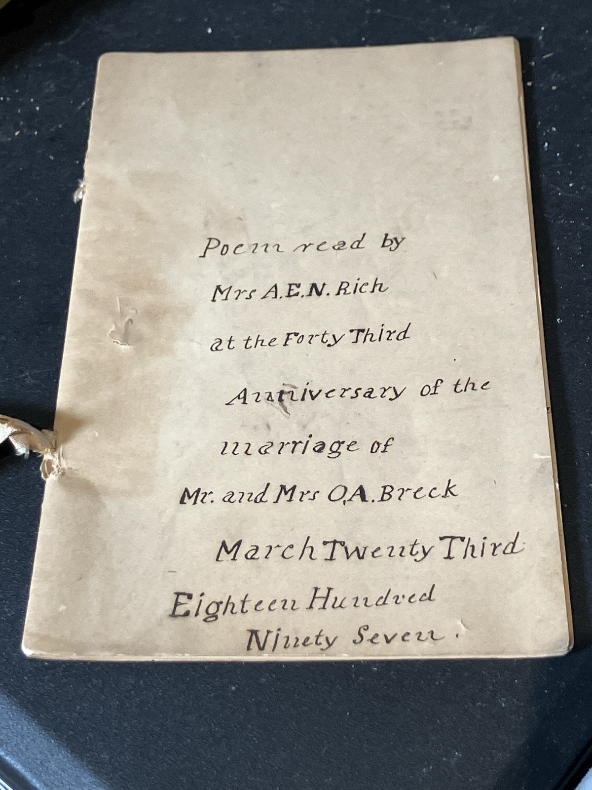 1897 Handwritten Anniversary Poem Booklet  Victorian  Ephemera