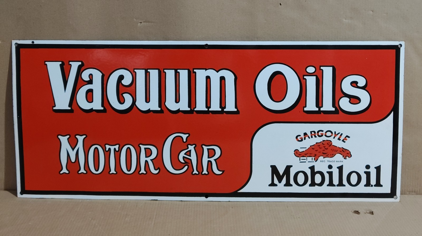 Vacuum oils Motor Car  Porcelain Enamel Sign  36 x 15 Inches 1 Sided