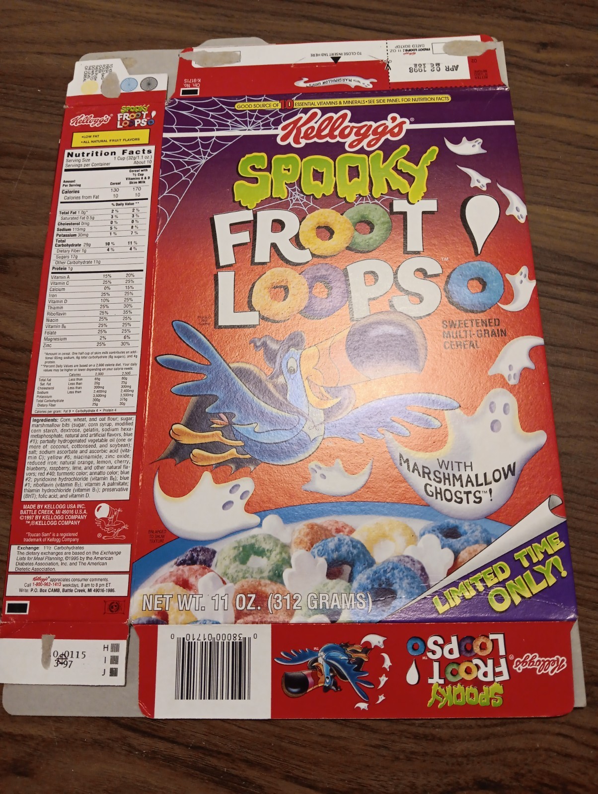 1997 Kellogg’s SPOOKY Froot Loops W/marshmallow Ghosts Vintage Empty Cereal Box