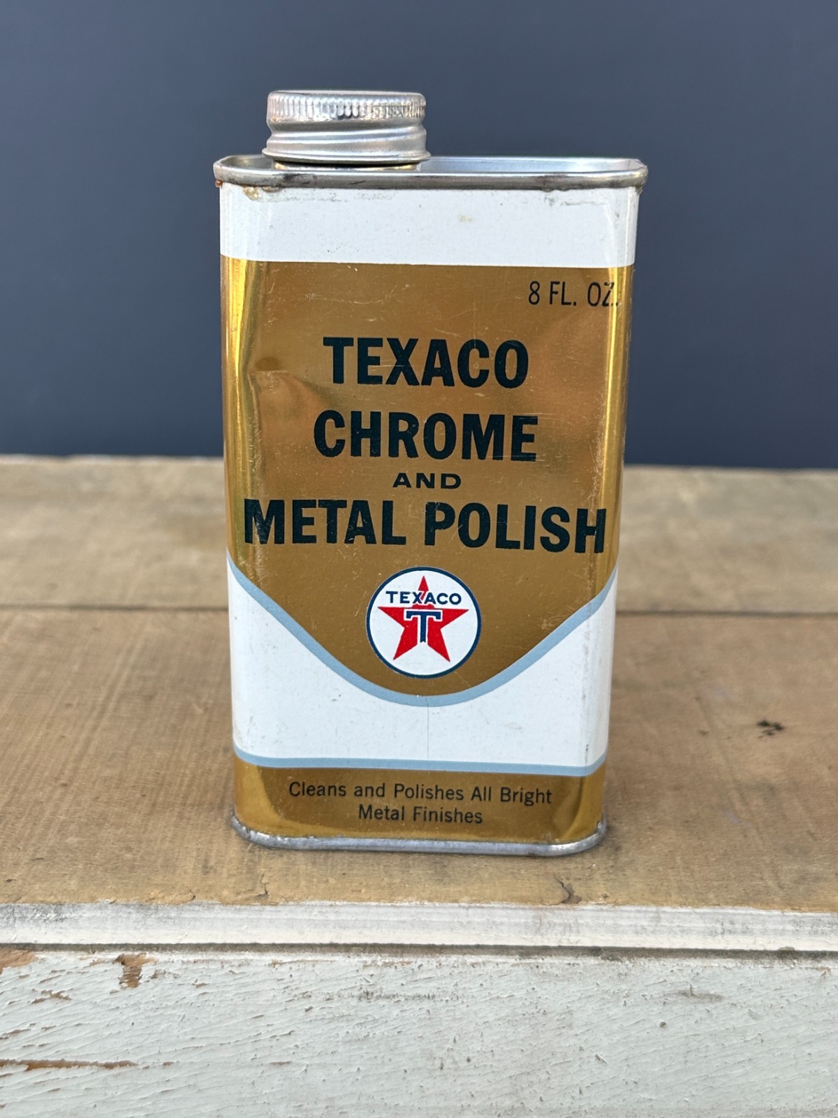 Vintage TEXACO Chrome & Metal Polish 8oz Metal Can FULL Gas Advertising