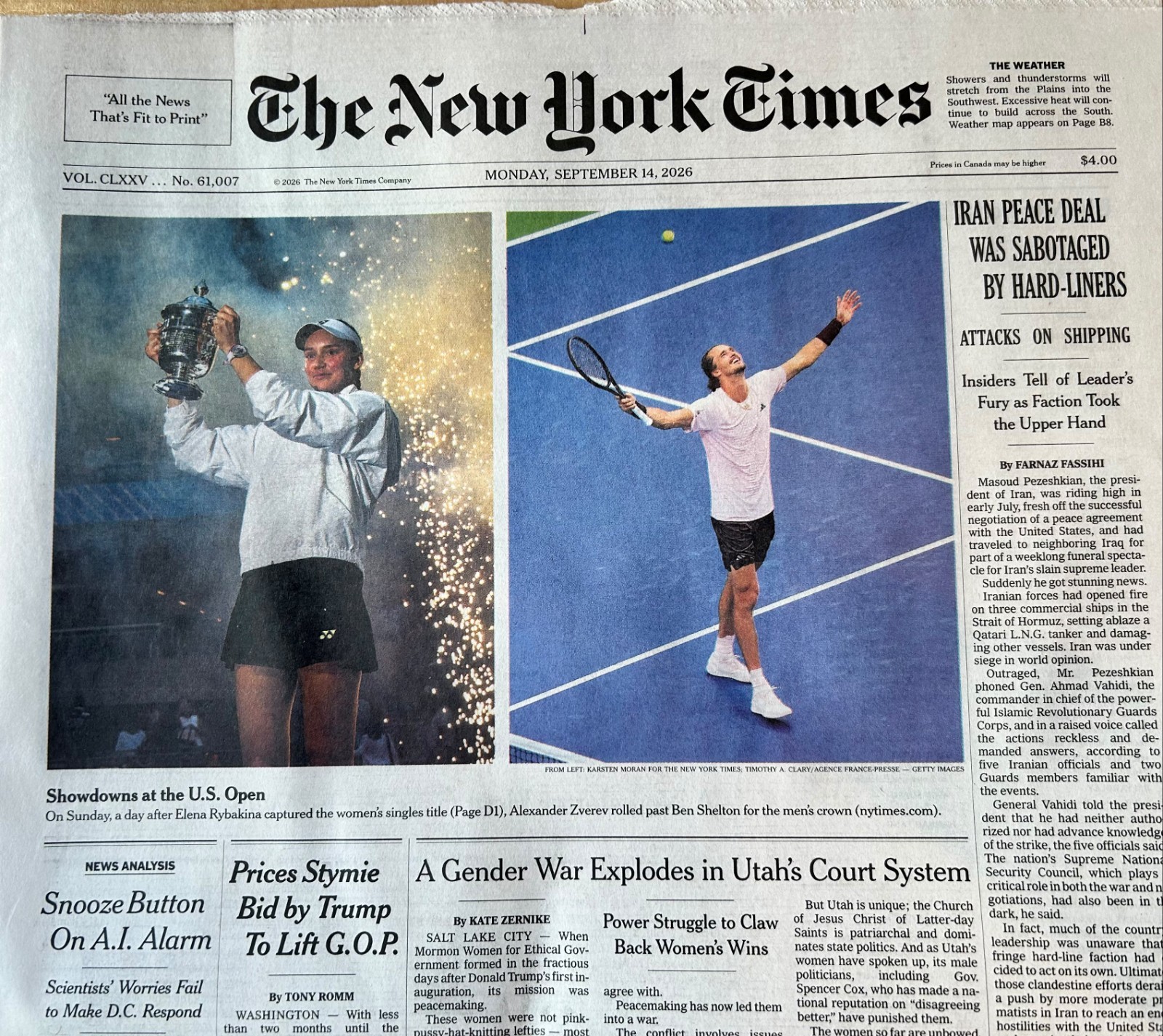 The New York Times Monday September 14 2026
