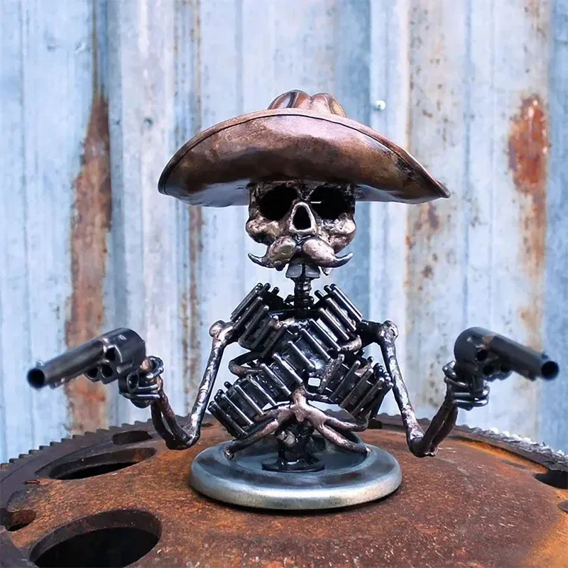 Handmade Resin Skull Gunslinger Cowboy Skeleton Car Hood Ornament New Sculpture