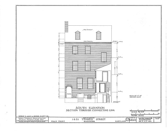 Baltimore MD Fell\'s Point 1621 Thames Street House 1900s Elevation Drawing