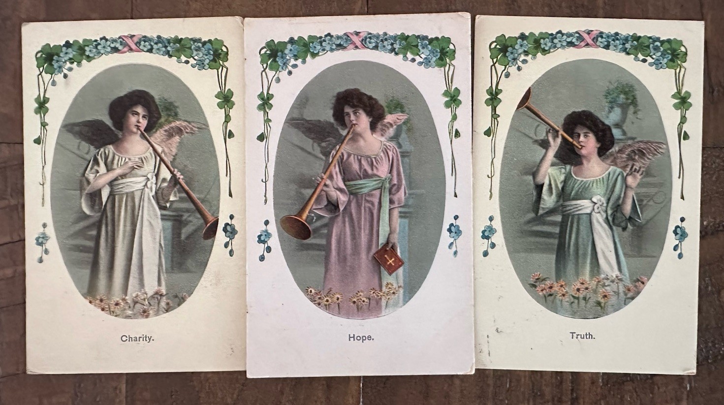 Lot of 3 Hope ~Truth~Charity ~Angels~Antique Greetings Postcards~r52