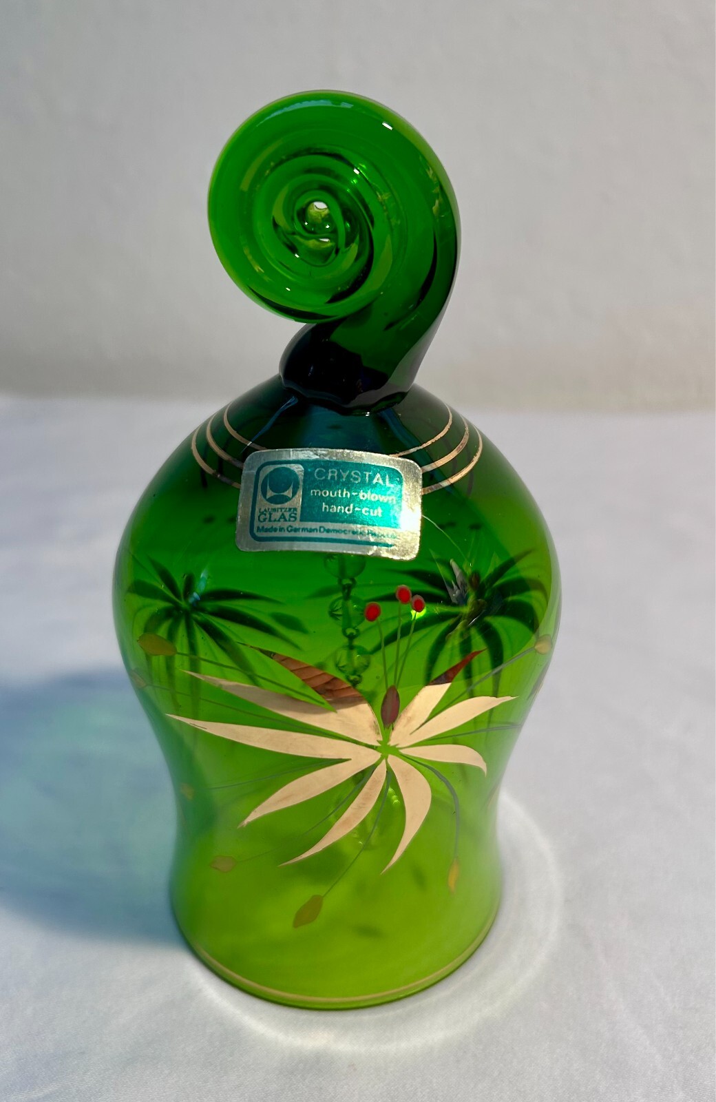 green handblown crystal bell made in germany
