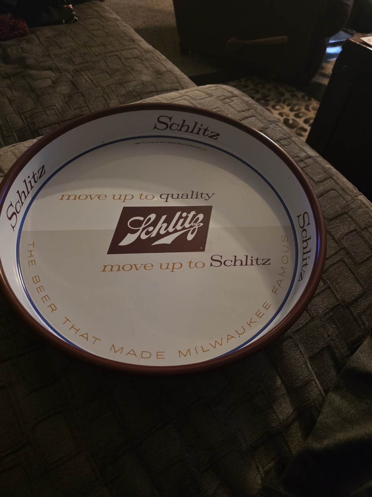 Vintage 1958 Schlitz Beer Move Up to Quality 13.25” Metal Serving Tray bar rare
