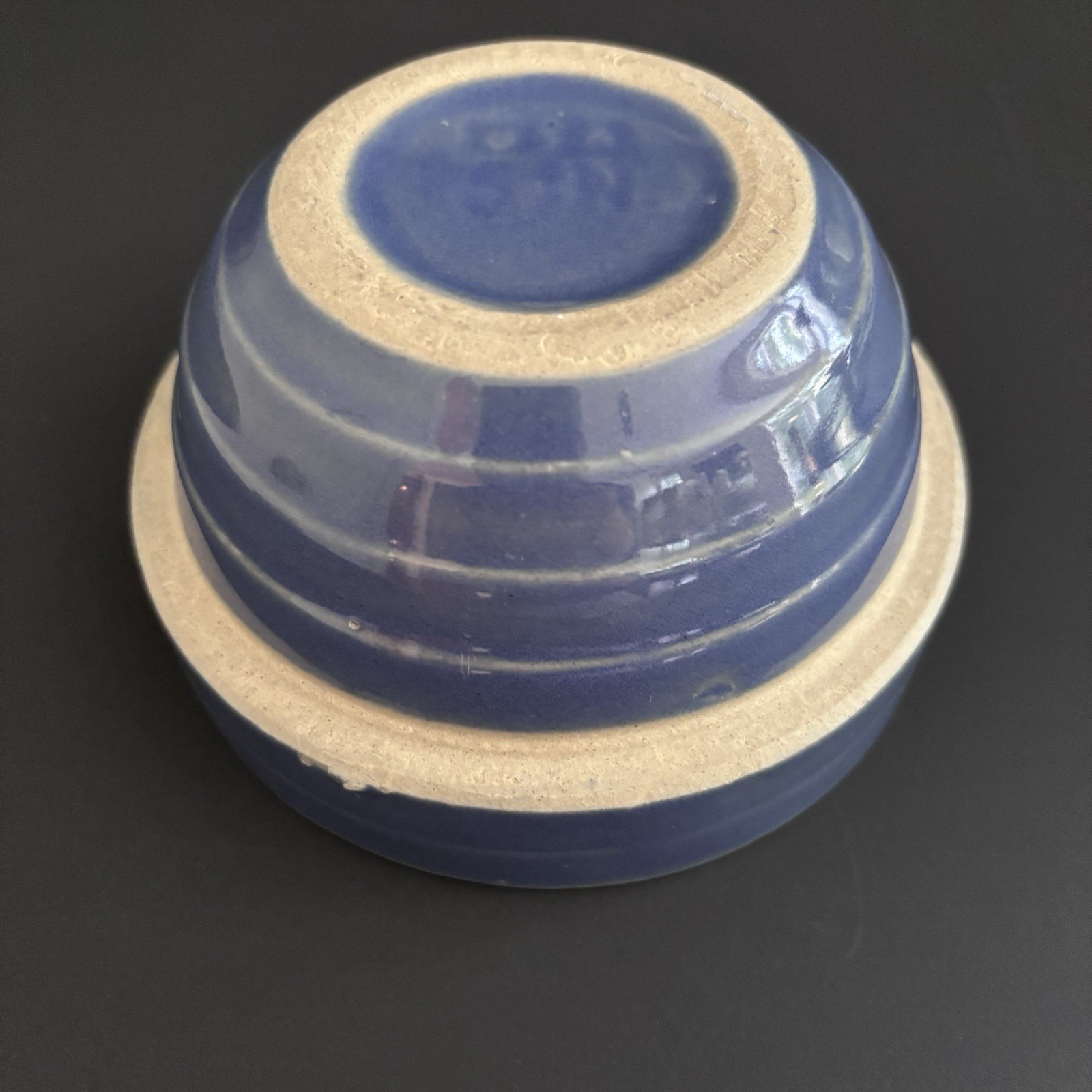 Vintage Stoneware Blue Mixing Nesting Bowl Beehive Sides 5” USA