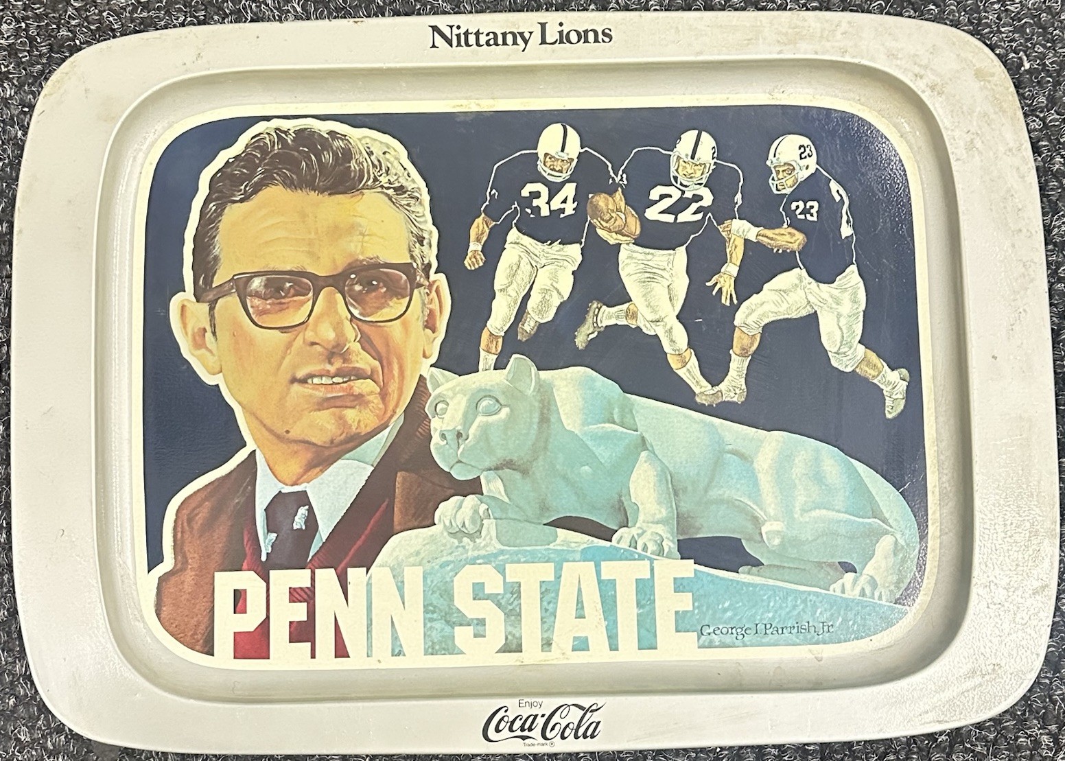 VTG 1976 Penn State Nittany Lions Coca Cola COKE Metal Serving Tray JOE PATERNO