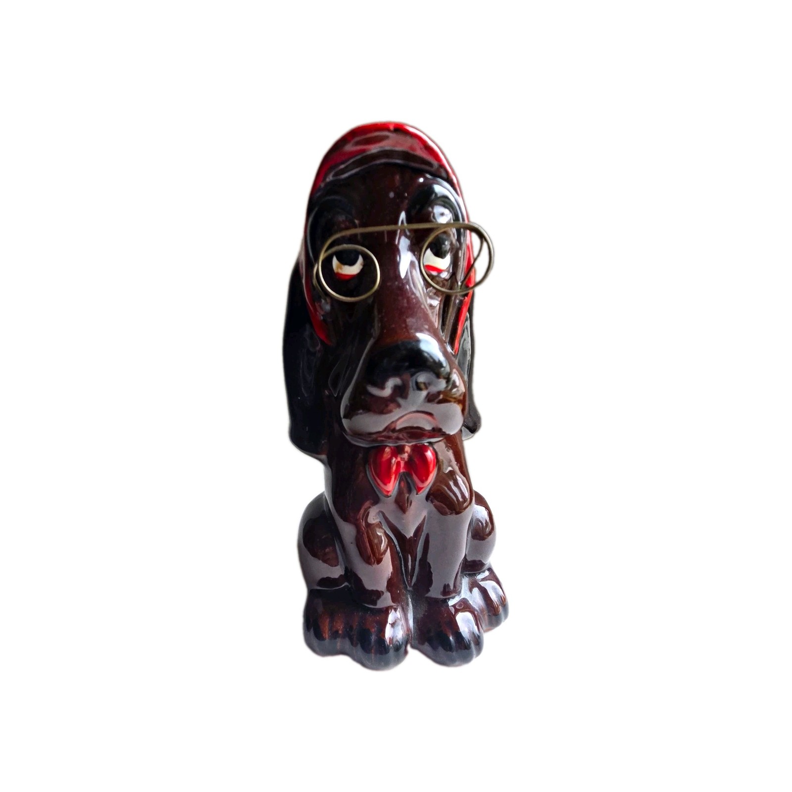 Enesco Vintage Sergio Ceramic Dog  w/ Glasses & Red Hat made in Japan