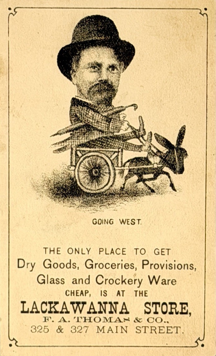 Victorian Trade Card Lackawanna Store F A Thomas Carbondale PA Main St Donkey