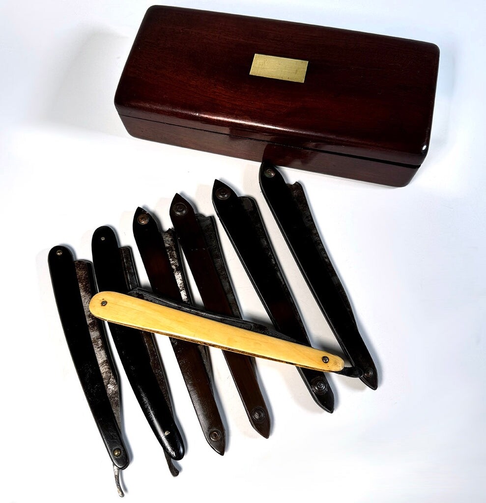 Antique French Trousseau de Voyage, Semainier 7-day Razor Box, Coffret, Campaign