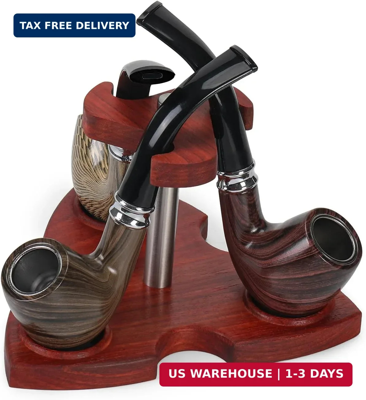 Solid Natural Rosewood Tobacco Smoking Pipe Stand Holder for 3 Pipes