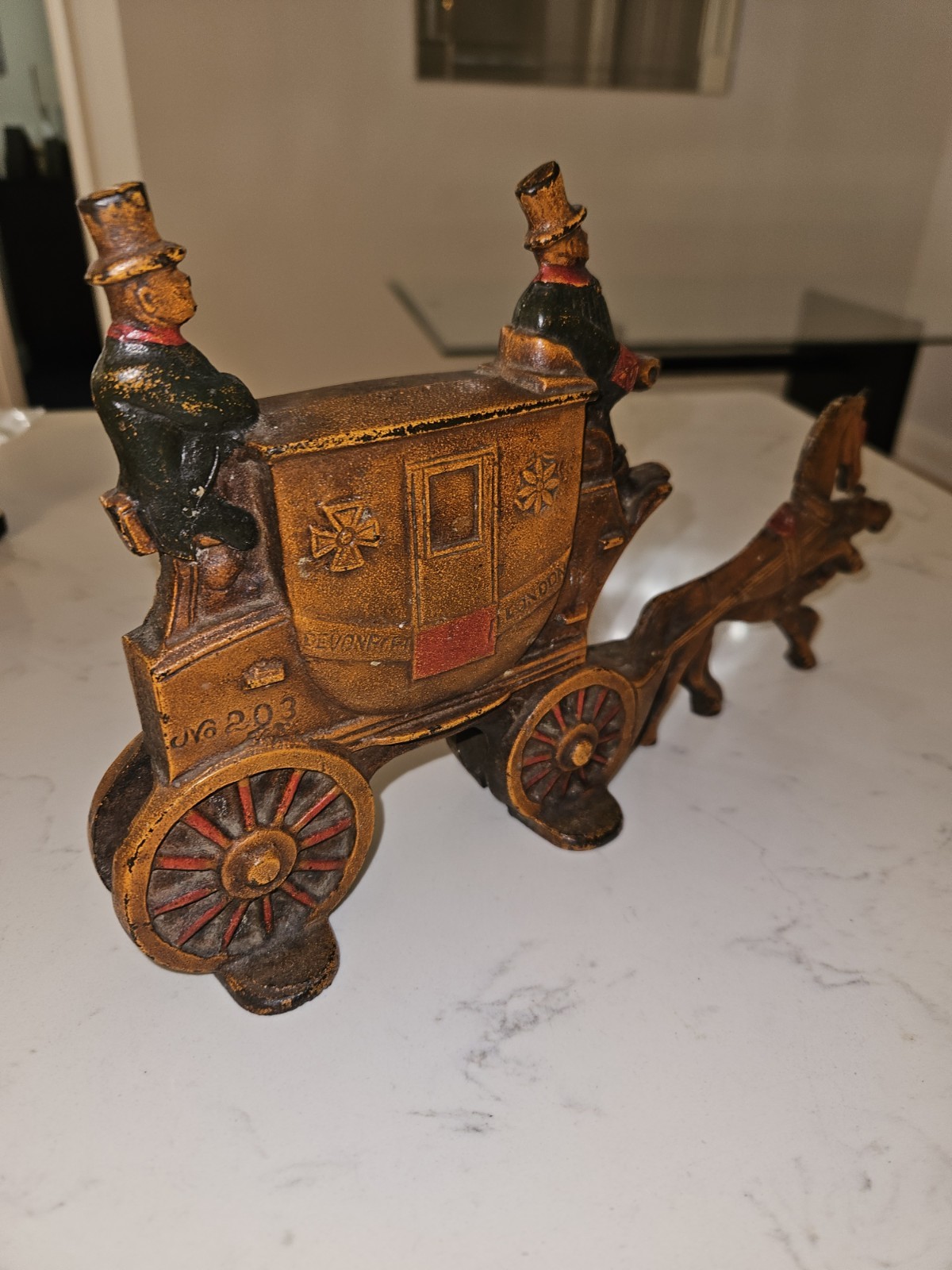 Antique Cast Iron Doorstop Devonport London Coach WR No 203 ORIGINAL 1930