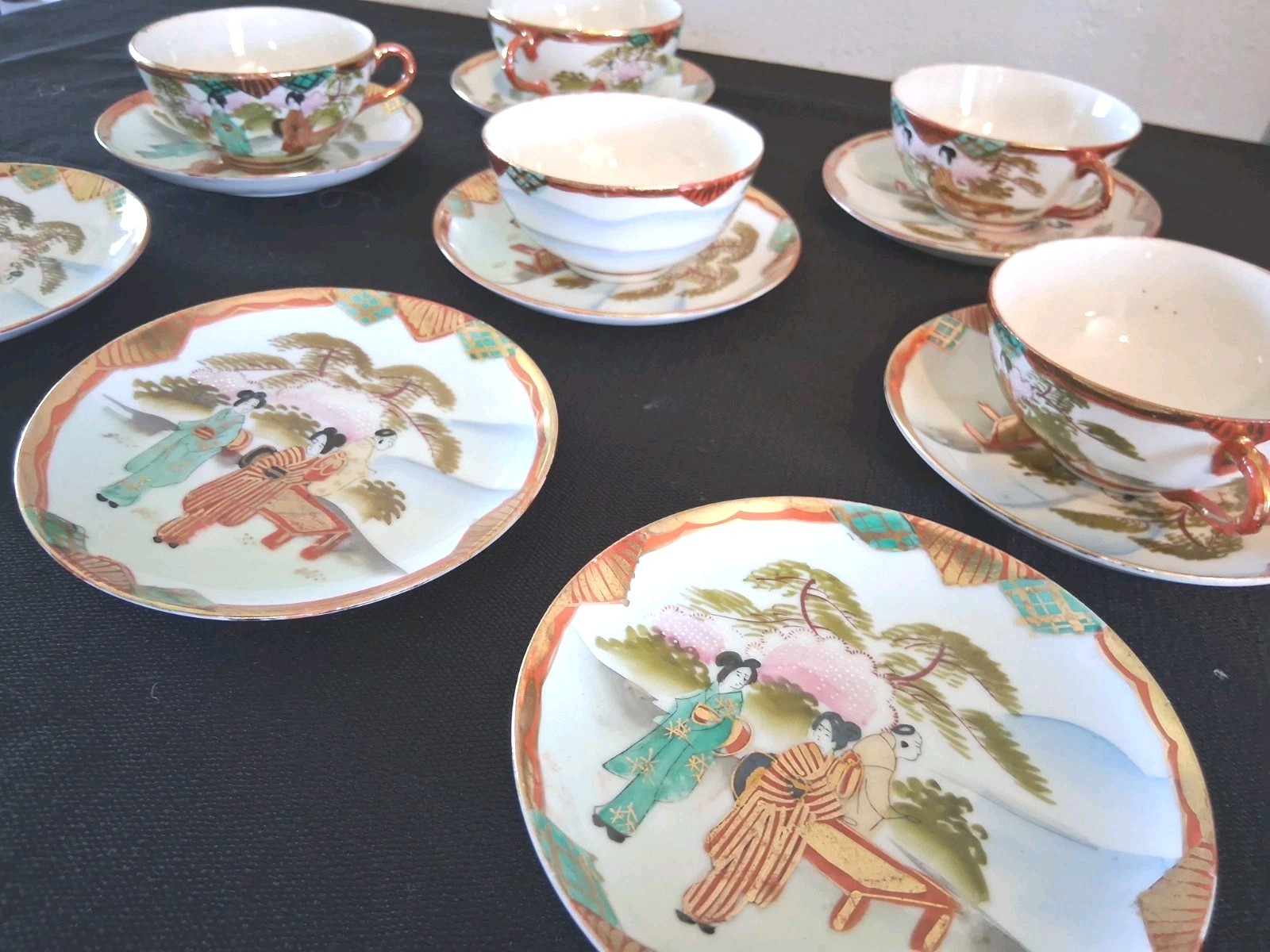 ​Antique Japanese Geisha Girl Tea Set - 8 Plates 5 Cups - Takito TT Mark 1920s