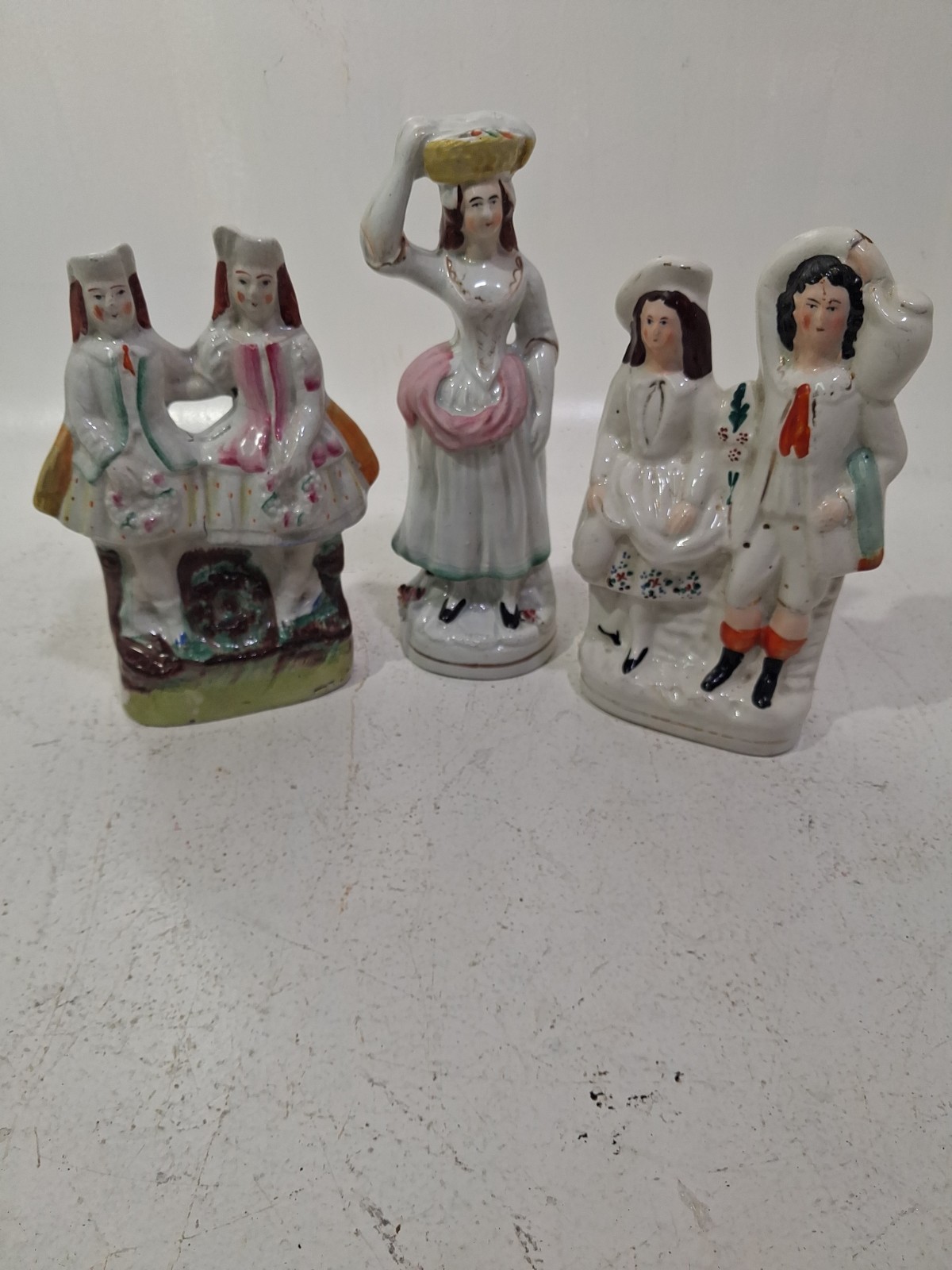 Estate Lot Of E Early Staffordshire Figurines, 2 Doubles 1 Single
