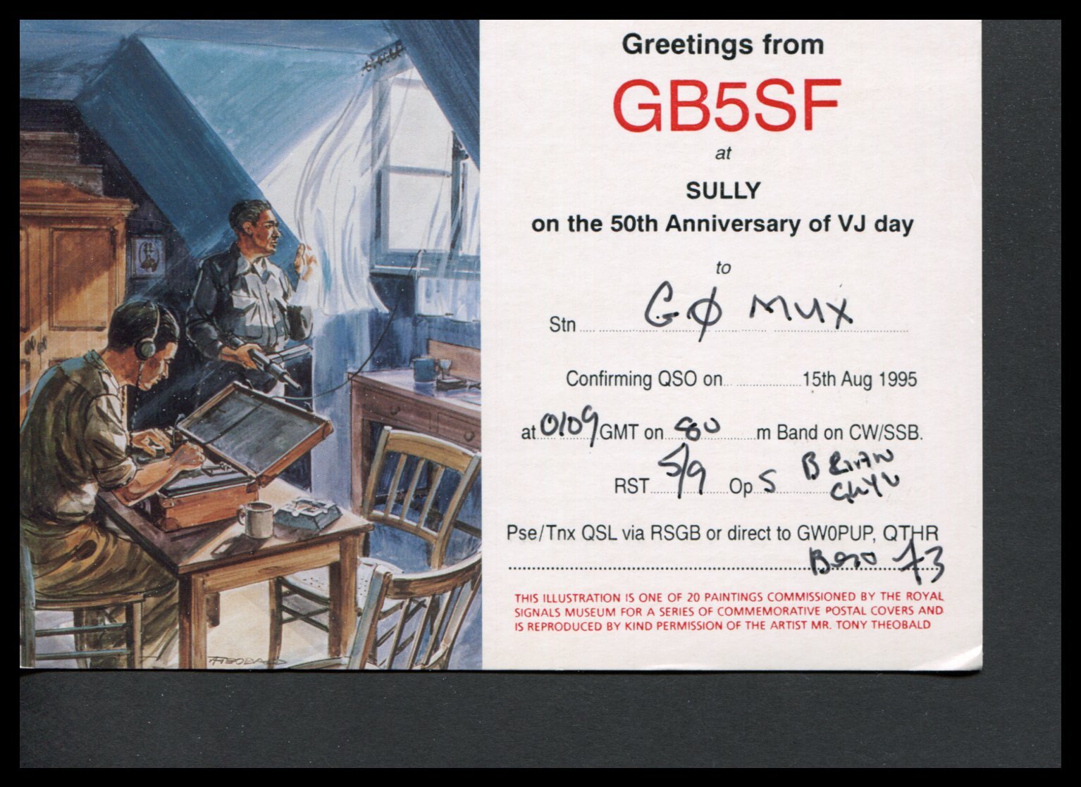 1 x QSL Card Radio UK GB5SF - Sully 50th Anniversary VJ Day - 1995 ≠ Q429