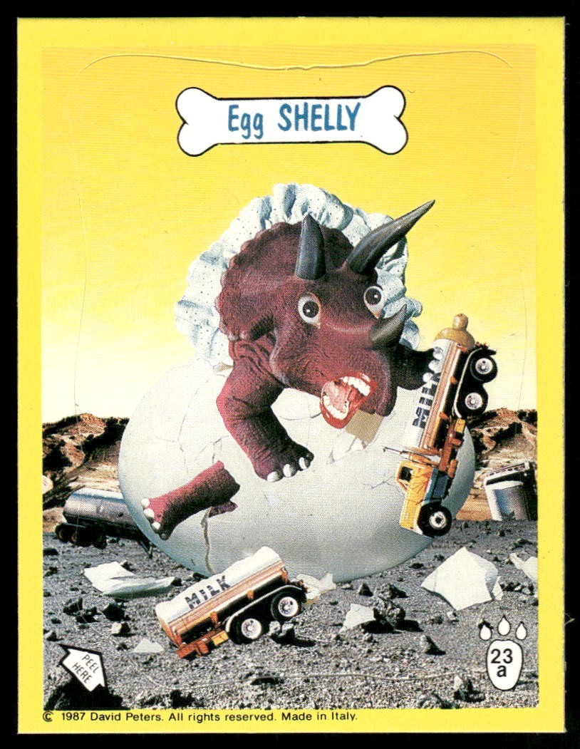 Egg Shelly Dinosaur 1987 Wacko-Saurs Sticker Card #23 (NM)