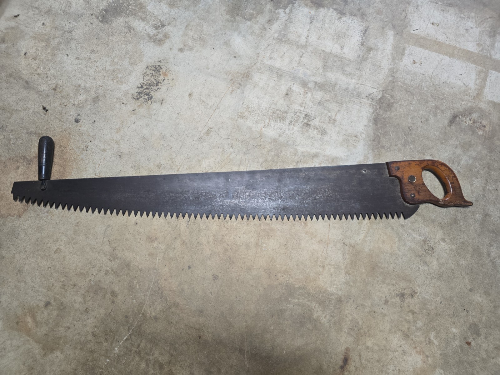 Vintage Warranted Superior Crosscut One Man Logging Saw Wood Handle 41 \