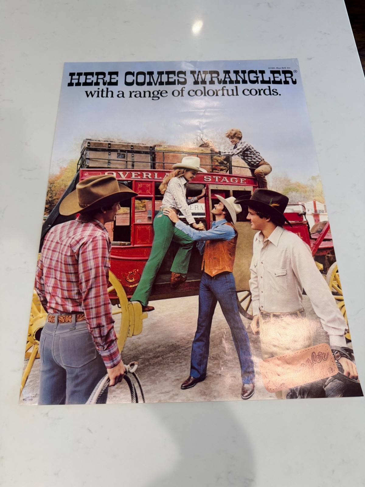 1981 Here Comes Wrangler Jeans Western Wear Vintage Poster  RARE