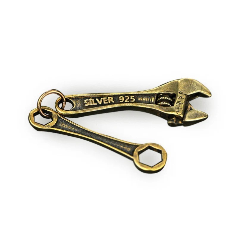 Vinatge Solid Brass Wrench Key Chain Pendant Handmade Pure Copper Mini Spanner