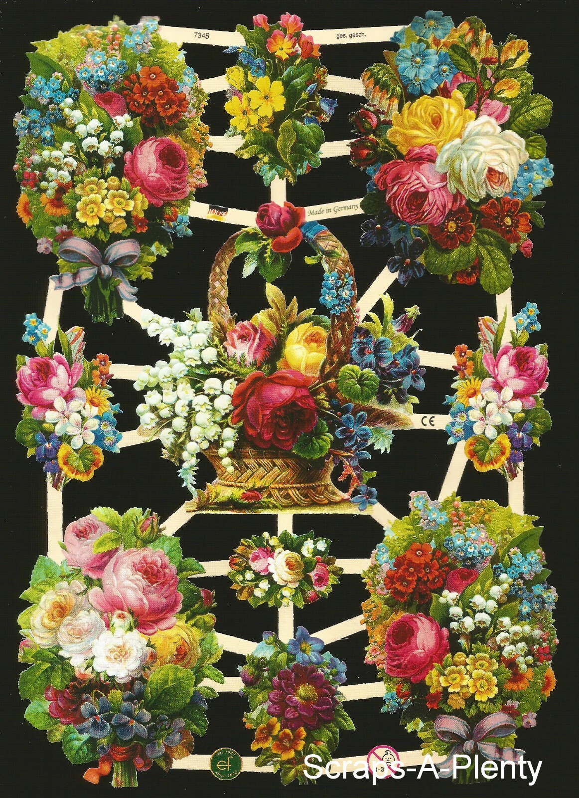 German Embossed Vintage Style Scrap Die Cut - Bold Flowers WOW   EF7345