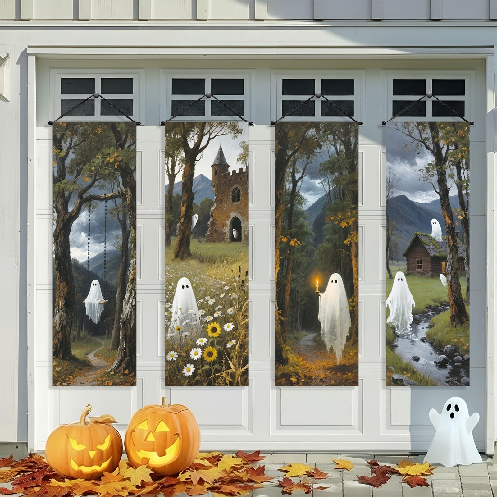 GlikCeil 4 Pack Vintage Halloween Decorations Banner 47 x 15 inches, vintage