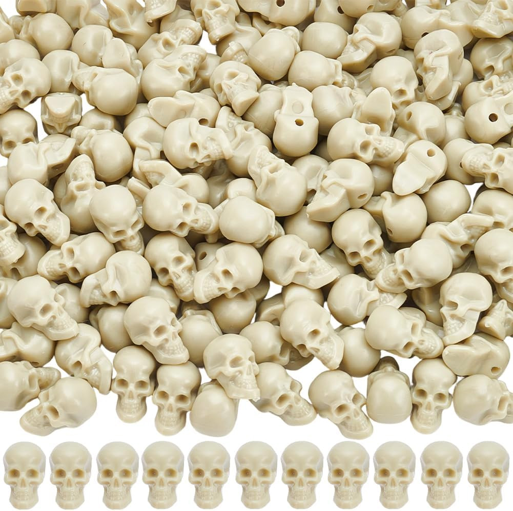 200Pcs Small Resin Skull Heads Miniature Gothic Figurines Mini Tiny Halloween