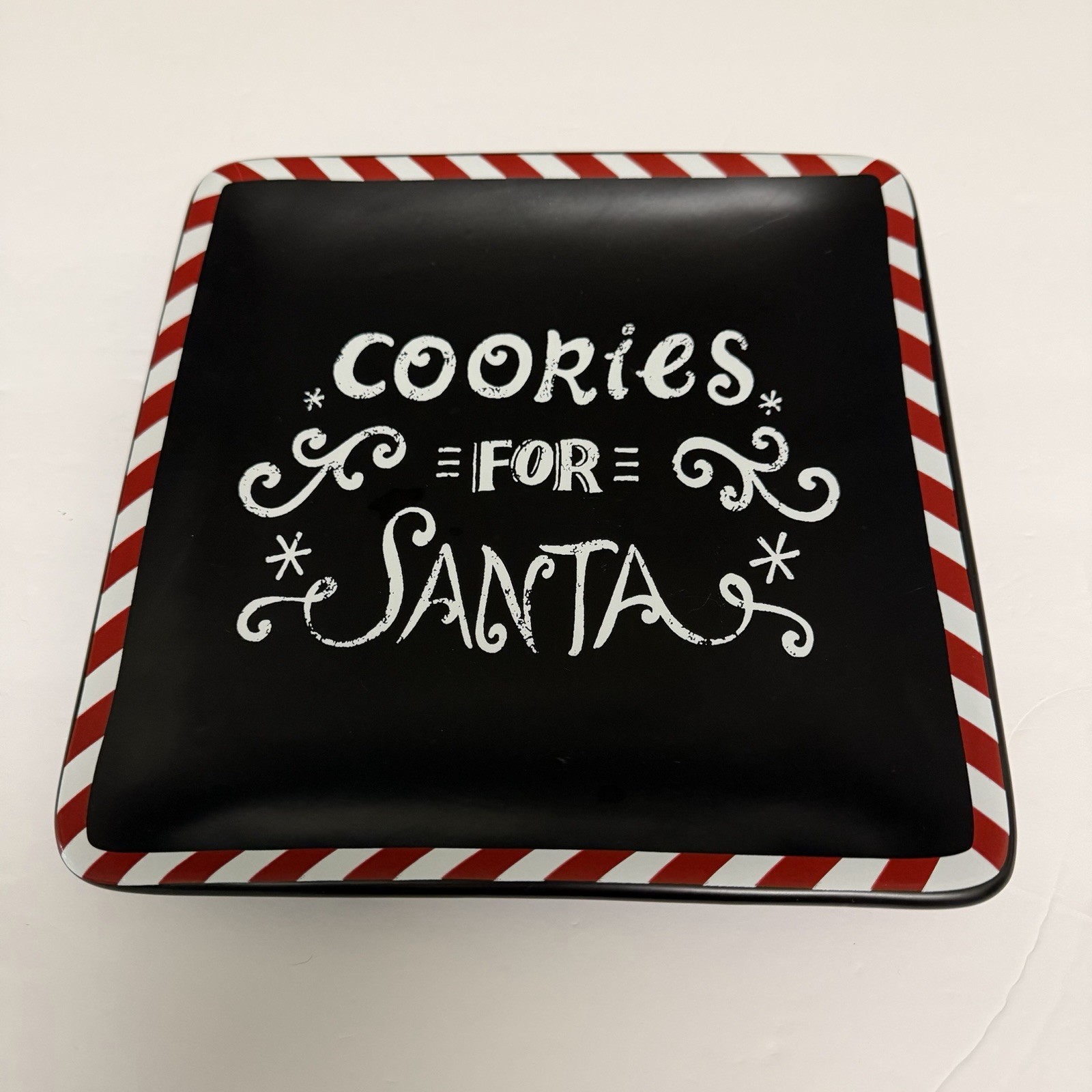 Cookies for Santa Plate Christmas Holiday Ceramic Decorative Plate Black 9x9