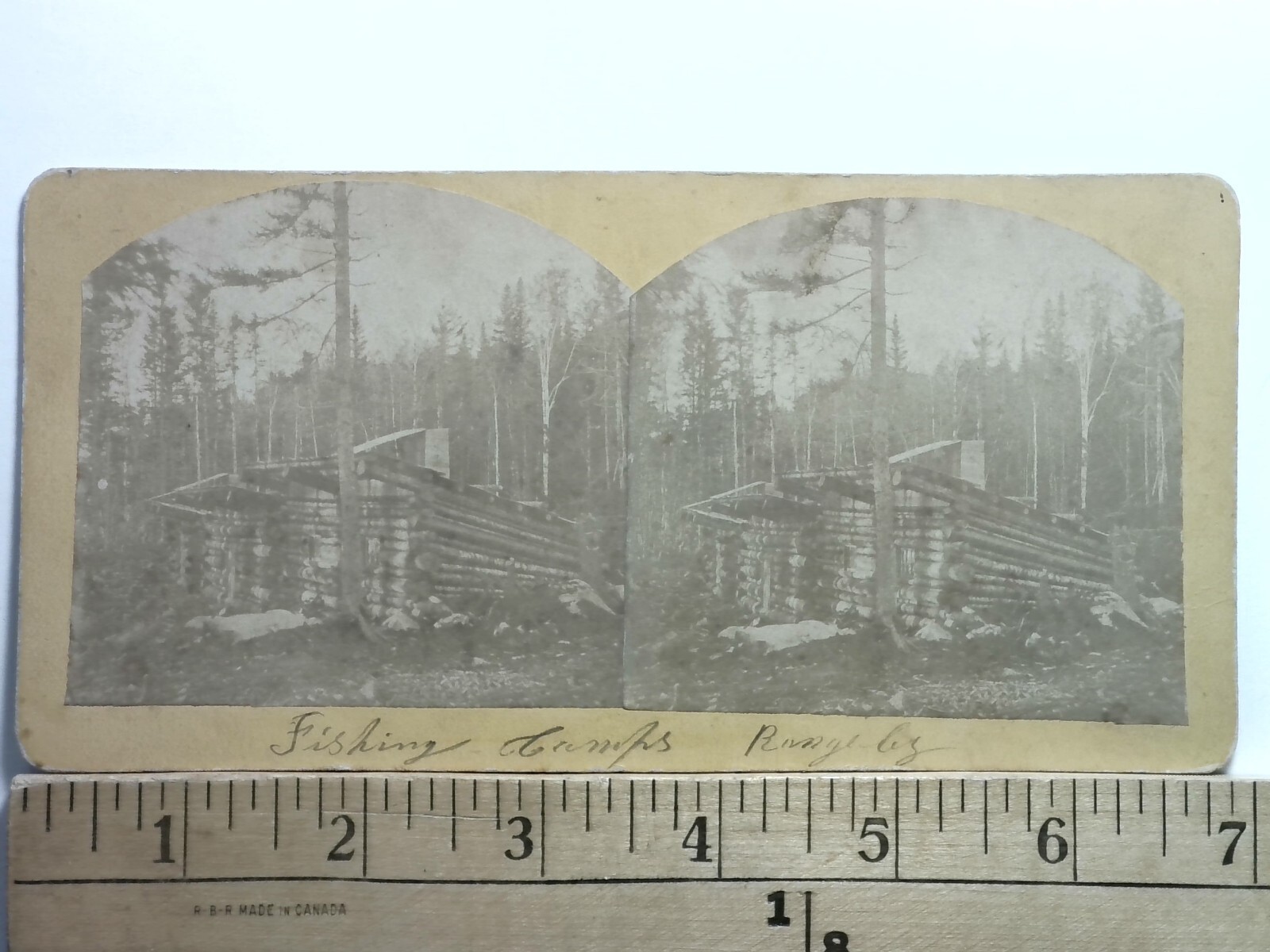 Rangeley Maine Fishing Camps Stereoview Log Cabins 19th Century Woods