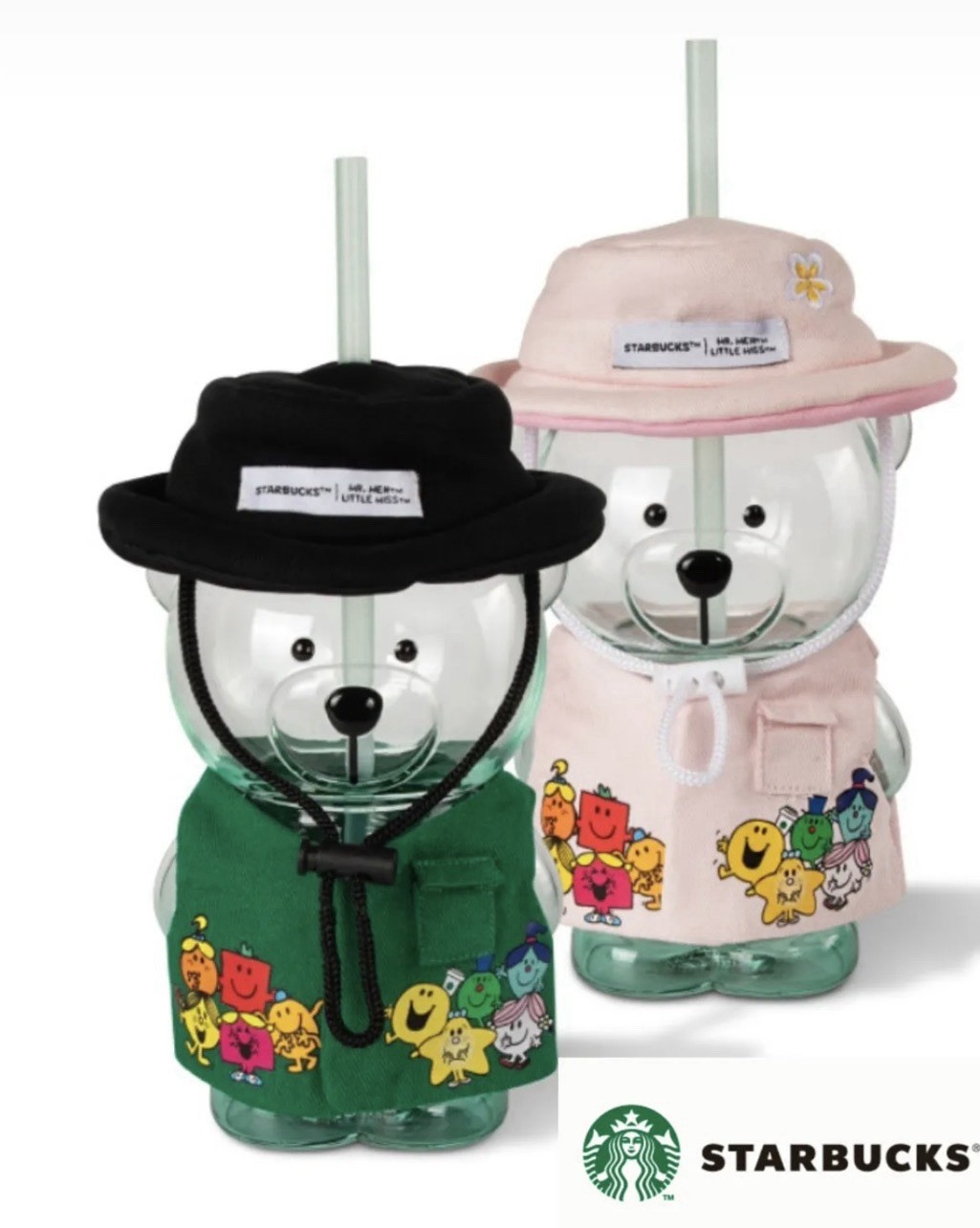 Starbucks Malaysia Bearista Glass 20oz Mr Men Little Miss Vest Set Exclusive NEW